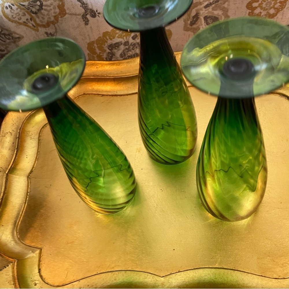 Vintage  3 Empoli Optic Drinking Glasses, Emerald Green  Optic Glass Handblown - Picture 8 of 16